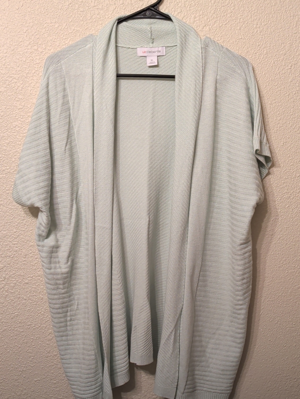 Liz Claiborne Mint Green Open-Front Short-Sleeve Cardigan